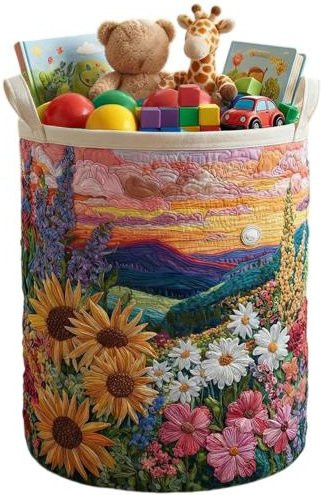 Yousheng Gesteppter Wäschekorb aus Stoff mit Blumenmuster und Griffen in Multicolour für Kinderzimmer und Schlafzimmer - Bild 1