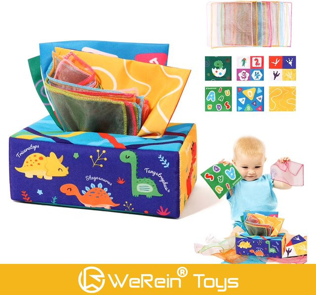 werein Baby-Taschentuchbox-Set, 14-teiliges Set, Tiere, Dinosaurier, Plüsch / Textil, Bunt / Mehrfarbig - Bild 1