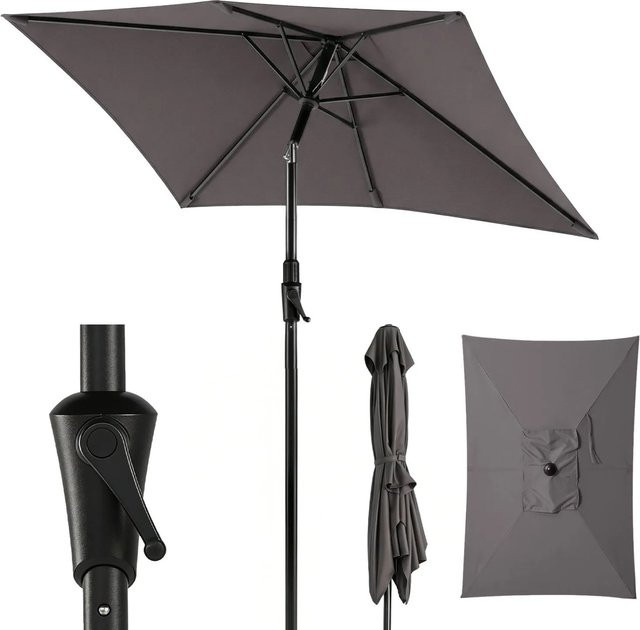 Sekey Sonnenschirm Rechteckig Grau mit Kurbel und Neigefunktion sowie UV-Schutz, B: 300 cm, T: 200 cm - Bild 1