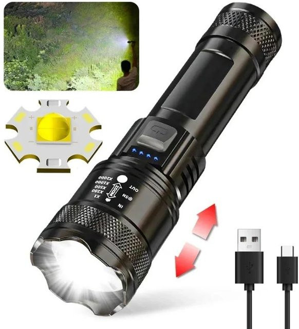 YH FlashLight LED-Taschenlampe mit Zoom und USB-Wiederaufladung aus Aluminiumlegierung für Outdoor, Camping und Angeln - Bild 1
