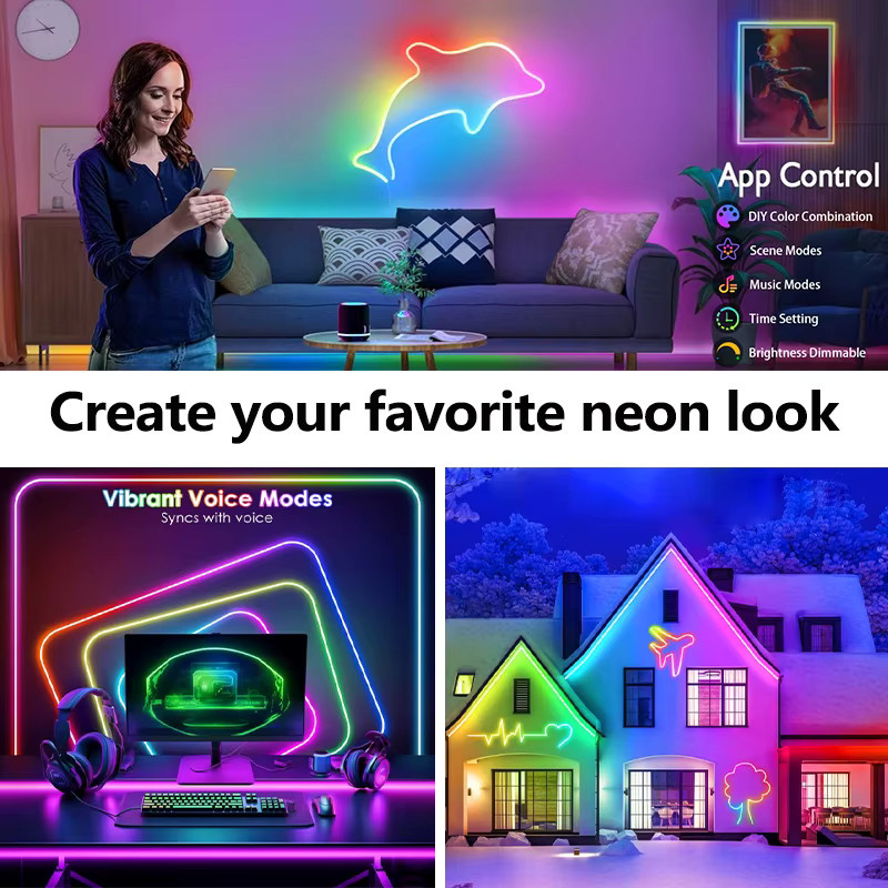 Adiodo RGB LED Neon-Lichtschlauch Multicolor mit App- und Fernbedienung, Wasserdicht und Flexibel für Innen- und Außenbereich - Bild 5