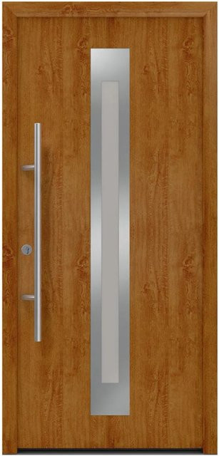EcoStar Haustür Isopro Secur IPS 770S in Golden Oak, Farbe Braun, mit Glaseinsatz, B/H: 110 x 210 cm, DIN Links - Bild 1