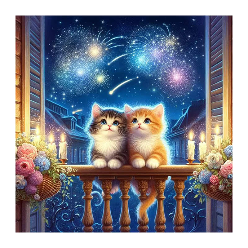 Huacan DIY Diamantmalerei Katze im Sternenhimmel als Mosaik-Tierlandschaft-Komplettset in Multicolour, B/H: 20 x 20 cm - Bild 4