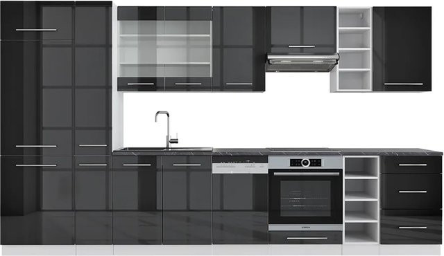 Vicco Fame-Line Küchenzeile Anthrazit Hochglanz und Weiß, Breite: 355 cm - Bild 1