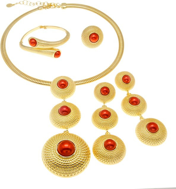 SYHOL Schmuck-Set Halskette, Ohrringe, Gold, Damen - Bild 1