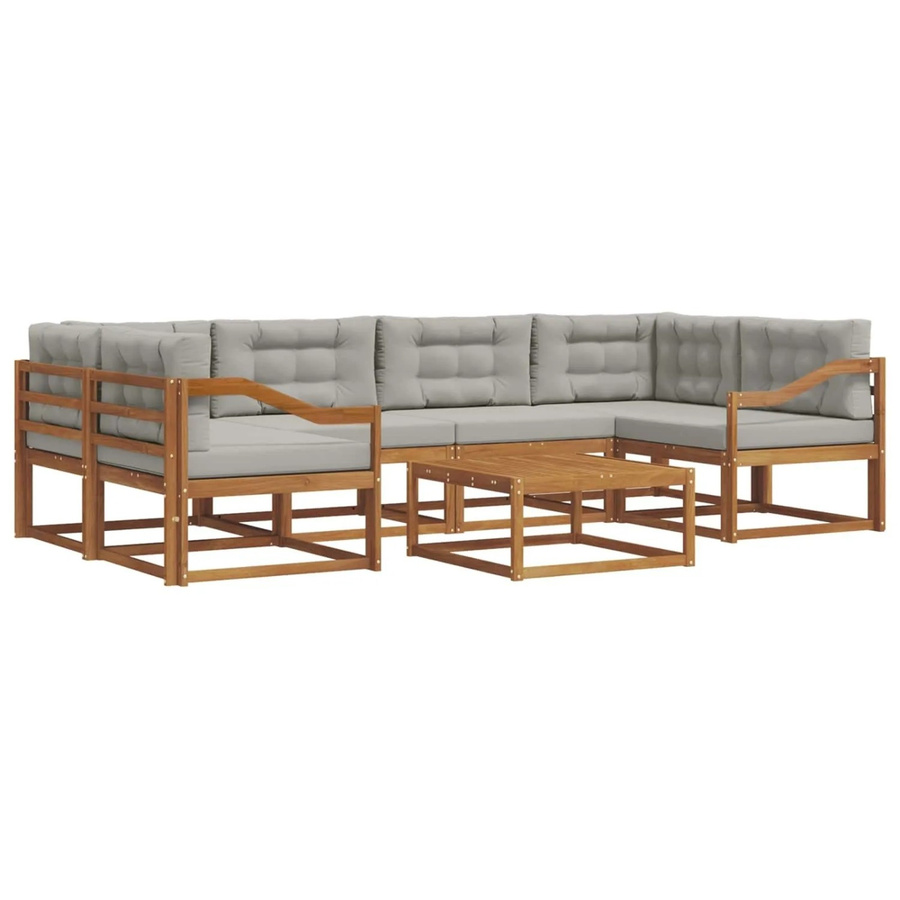 vidaXL Outdoor-Sofagarnitur L-Form aus Akazienholz mit 7 Kissen in Hellgrau - Bild 2