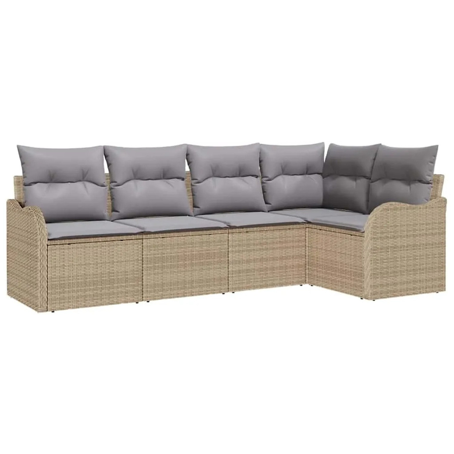 vidaXL Garten-Sofa-Set aus Polyrattan in Beige mit Kissen und Armlehnen, 5-teilige L-Form Lounge-Garnitur - Bild 2