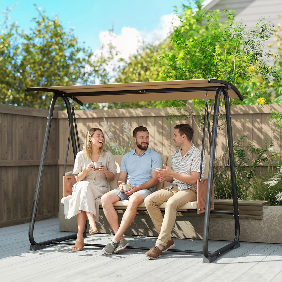 Outsunny Hollywoodschaukel 3-Sitzer Gartenschaukel mit verstellbarem Sonnendach und Sitzauflage in Sand, B/T/H: 203 x 121 x 165 cm - Bild 2