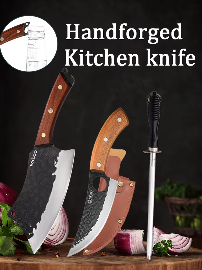 WXCOO Handgeschmiedetes Metzgermesser aus Edelstahl mit Holzgriff als Fleischbeil und Entbeinungsmesser für Fisch und Fleisch - Bild 6