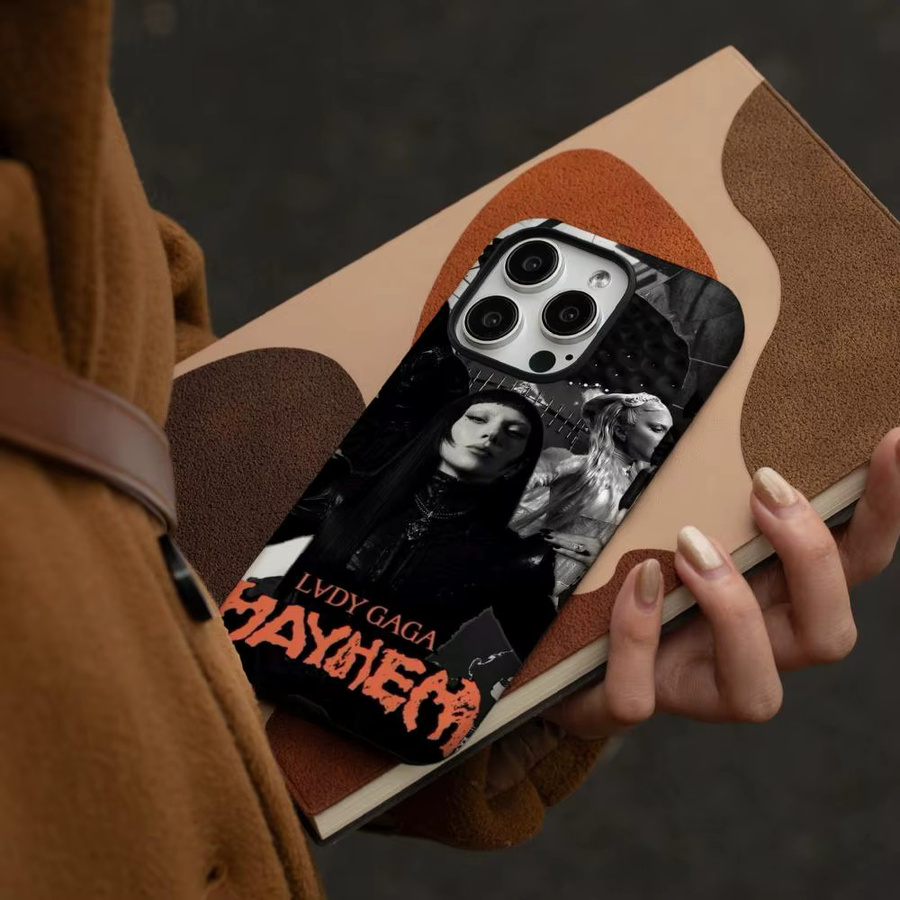 L-Lady G-Gaga MAYHEM Handyhülle für iPhone 17 16 15 14 13 12 Pro Max Plus, glänzende HD-Doppelschicht-Flüssighartschale in White Multicolour - Bild 2