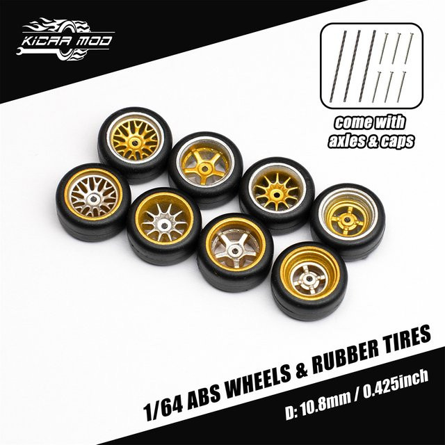 Hot Wheels Modellauto-Umbauteile, 1:64, Gold- und Silberräder, mit Gummireifen - Bild 1