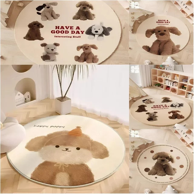 VIKAMA Rundteppich Tierdesign in Beige für Kinderzimmer und Schlafzimmer Durchmesser: 140 cm - Bild 1