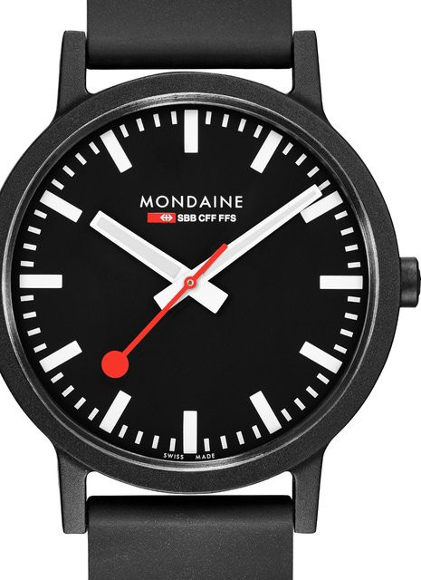Mondaine Armbanduhr, Quarz, Edelstahl, 40 mm, Silikon, Schwarz, Herren - Bild 1