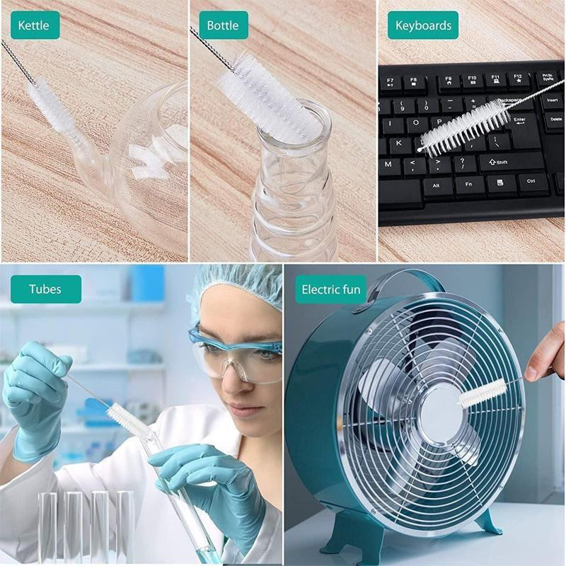 ouyaohong 10-teiliges Reinigungsbürsten-Set aus Nylon und Edelstahl in Weiß für Strohhalme und Flaschen - Bild 2