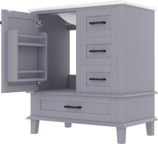 Bodenstehender Badezimmerschrank NK Space mit Waschbecken in Grau, moderner Stauraum mit Türen und Schubladen, B/T/H: 76 x 46 x 83,5 cm - Bild 1