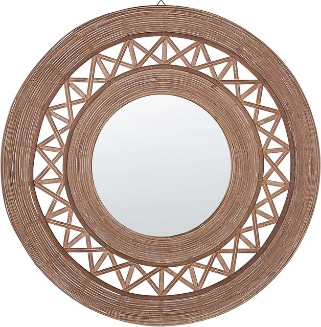 Beliani Wandspiegel CACOMA in Hellbraun im Boho-Design aus Rattan und Glas, B/H: 62 x 62 cm, Tiefe: 9 cm - Bild 1