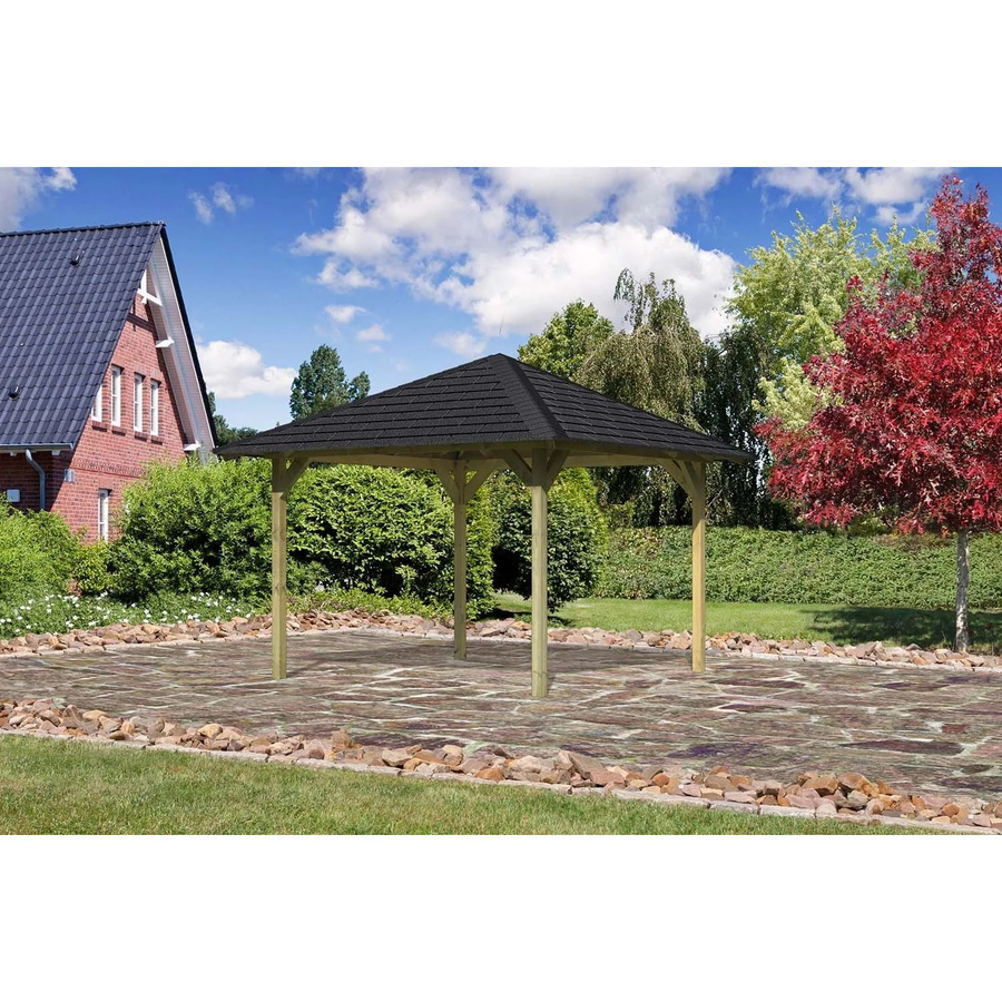 Karibu Holzpavillon Bever 2 Set mit Rechteckschindeln in Schwarz, B/T/H: 289 x 289 x 297 cm - Bild 2