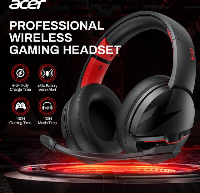 Acer K2 Gaming-Headset kabellos mit Bluetooth und Mikrofon in Schwarz-Grün für PC und PS4 - Bild 1