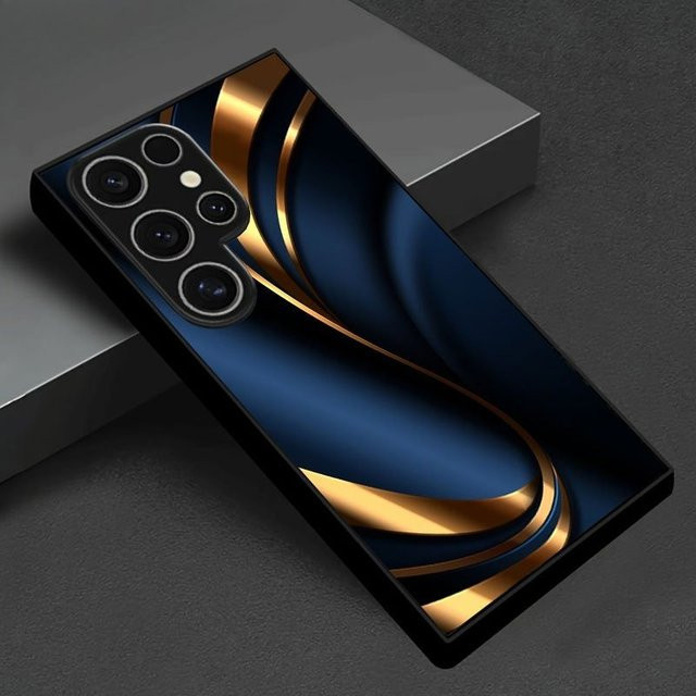 Mairuige Glas-Handyhülle mit Goldband und dunkelblauem Musterdesign für Samsung Galaxy S25, S24, S24 Plus, A36, A55 und A54 - Bild 1