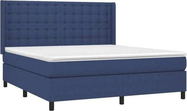 vidaXL Boxspringbett mit Matratze in Blau und Weiß, Hybridbett mit LED-Unterbettbeleuchtung und USB-Ladeport, B/T: 180 x 200 cm - Bild 1