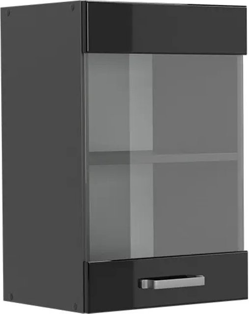 Vicco R-Line Küchen-Glashängeschrank mit Glastüren in Schwarz Anthrazit Hochglanz B/H/T: 40 x 60 x 31 cm - Bild 1