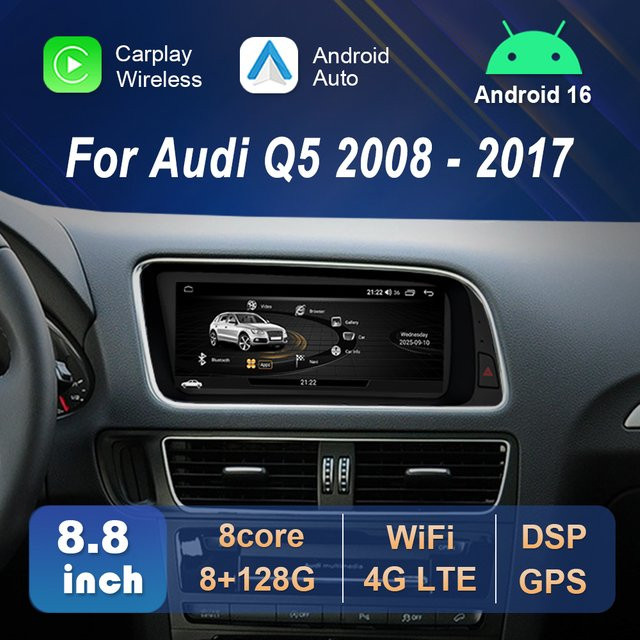 LIARO-NAVI Android 16 Multimedia-Player für Audi Q5 mit 8,8 Zoll QLED-Bildschirm, Wireless Carplay, GPS und Wi-Fi, Schwarz - Bild 1