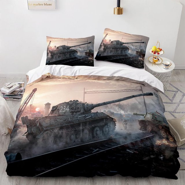 Binchi Fitness Panzer Bettwäscheset aus Mikrofaser mit Grafik-Motiv, Grau, B/H: 200 x 200 cm - Bild 1