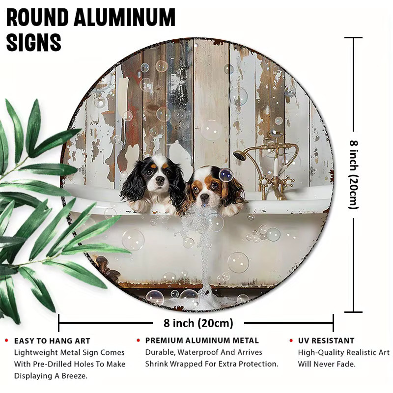 Rundes Aluminiumschild von Potdemiel mit Cavalier King Charles Spaniels im Badewannendesign, Durchmesser: 20,3 cm, Mehrfarbig - Bild 2