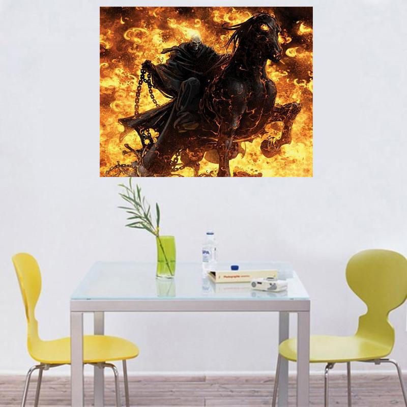 FIYO Diamond Painting Flamme Mann Pferd DIY Diamant Stickerei Mosaik Set, mehrfarbig, B: 30 cm, H: 20 cm - Bild 2
