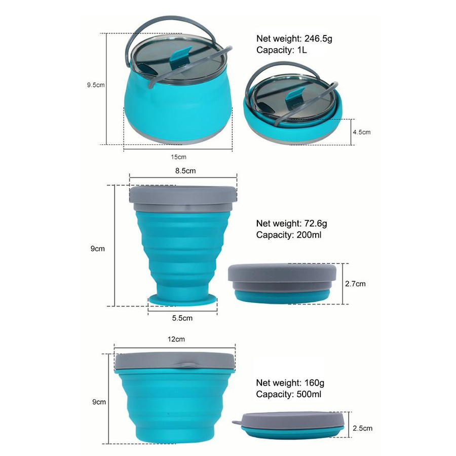 Binchi Outdoor Product Klappbarer Silikon Wasserkocher und Trinkbecher aus Silikon und Edelstahl für Camping und Reisen in Blau, Grün oder Türkis - Bild 2
