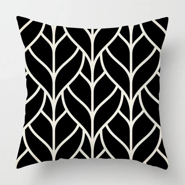 Shunika Chen Kissenbezug aus Leinen in Schwarz mit geometrischem Design, B/B/H: 18 x 18 x 18 cm - Bild 1