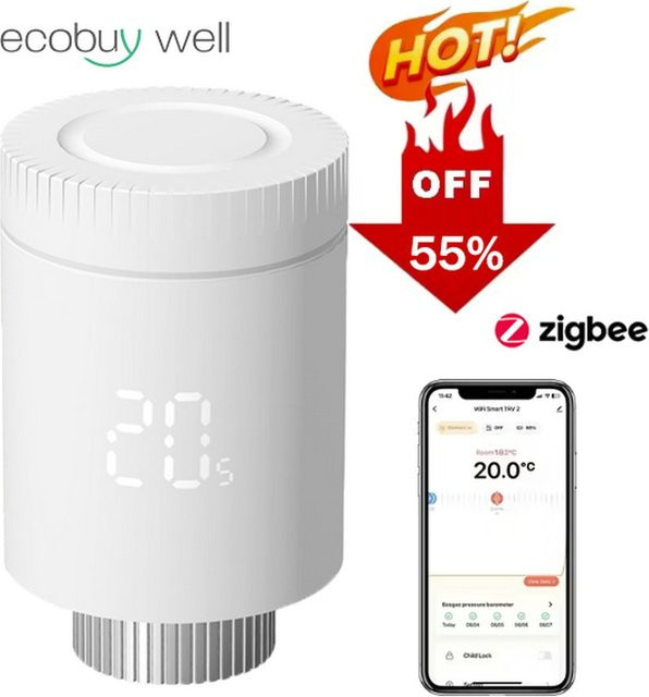 Tuya ZigBee 3.0 Smart TRV Heizkörperthermostat mit App-Steuerung und Sprachsteuerung für Alexa und Google Home, Weiß - Bild 1