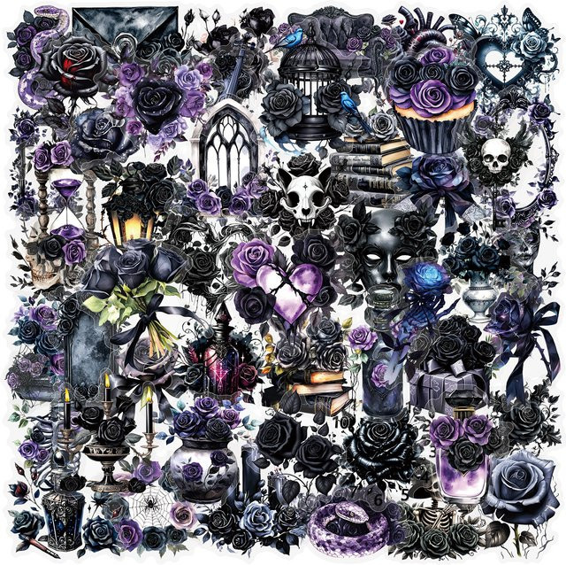 GOGOTU Gothic-Style Schwarze Rosen Transparente Graffiti-Aufkleber, 50-teiliges Set - Bild 1