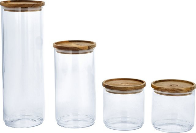SILVERCREST Glas-Vorratsdose transparent mit luftdichtem Verschluss aus Holz und Silikon, mikrowellen- und spülmaschinenfest - Bild 1
