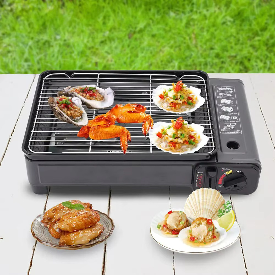 Tragbarer Butan-Grillofen aus Metall in Schwarz für Camping, Reisen und Trekking - Bild 1