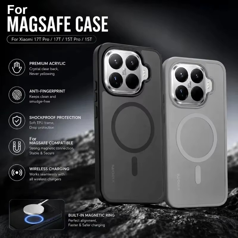 Magnetische Schutzhülle für Xiaomi 17T und 15T Pro, matte und durchscheinende PC+TPU Hülle mit MagSafe Wireless Charging Unterstützung, Farbe: Transparent/Grau - Bild 2