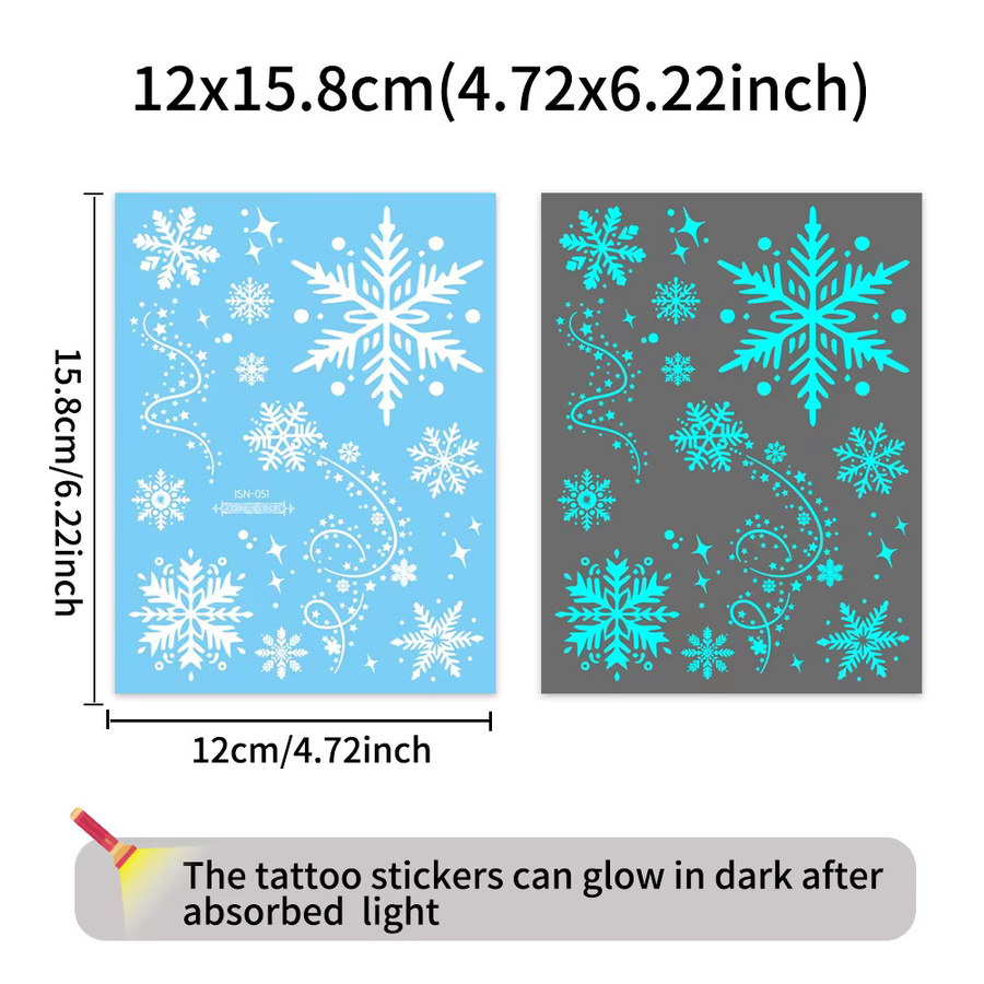 ROCOOART Magic Blue Schneeflocken-Tattoos, 4 Blatt, im Dunkeln leuchtend - Bild 4