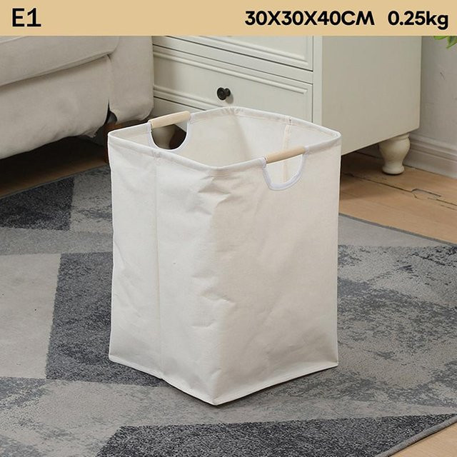 Faltbarer Wäschekorb aus Leinenstoff und Bambus von Binchi Outdoor Product in Weiß mit Griffen, B/T/H: 40,0 x 30,0 x 0,0 cm - Bild 1