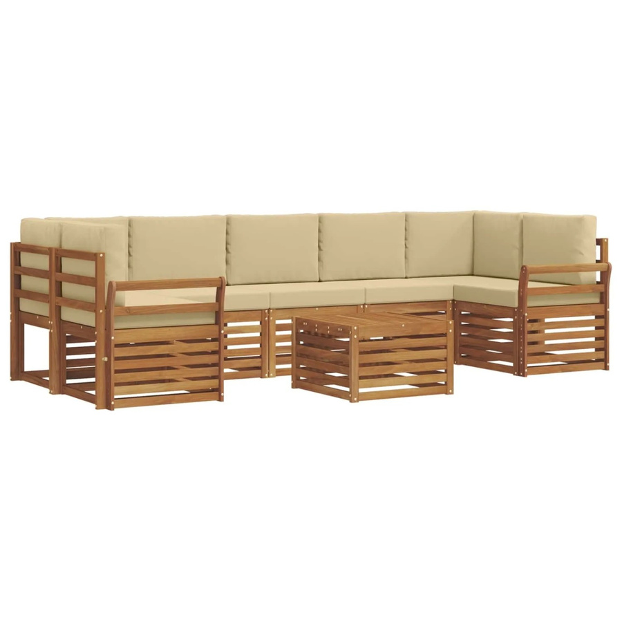 vidaXL Sofagarnitur 8-teilig aus Massivholz Akazie in Natur und Beige mit L-Form und Polsterkissen - Bild 2