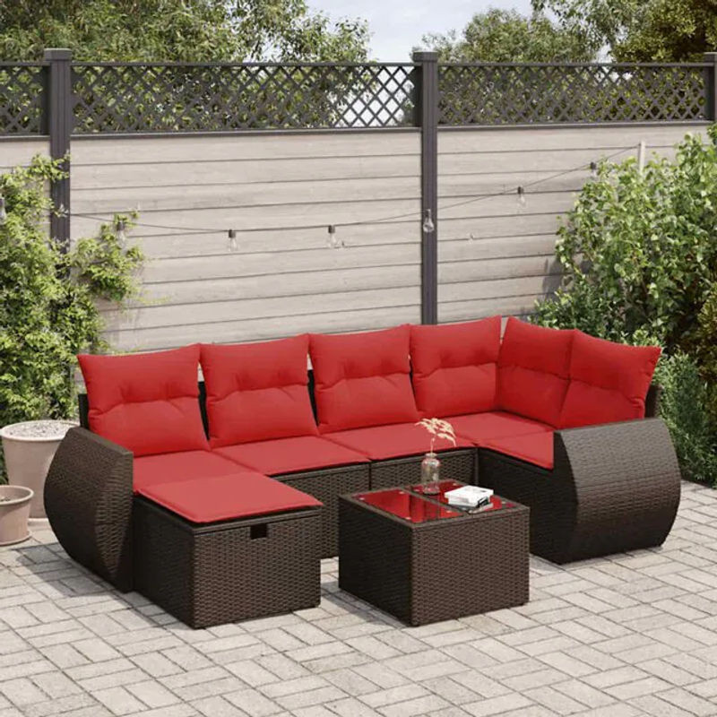 7-teilige Garten-Sofagarnitur mit Kissen aus braunem Poly-Rattan von vidaxl - Bild 1