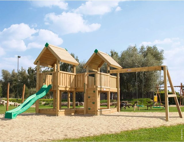 Hy-Land Spielgerät P6S mit Rutsche und Doppelschaukelanbau aus Premium Douglasie - Bild 1