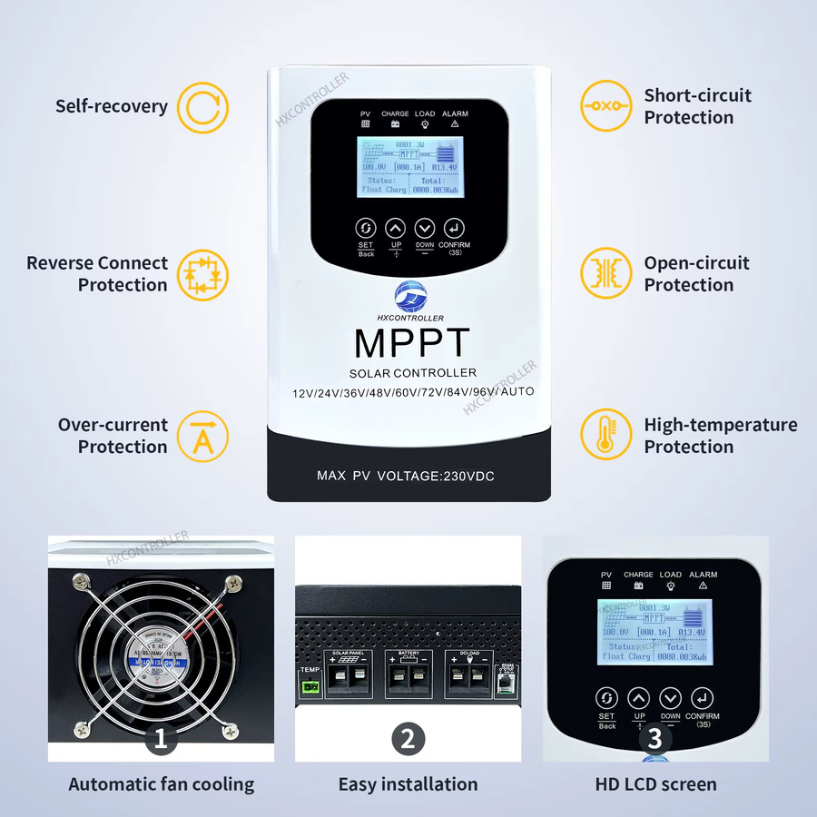 HXCONTROLLER MPPT Solar-Laderegler mit WLAN-Überwachung für 12V 24V 48V 60V 72V 96V Batterien, Farbe: Weiß - Bild 4