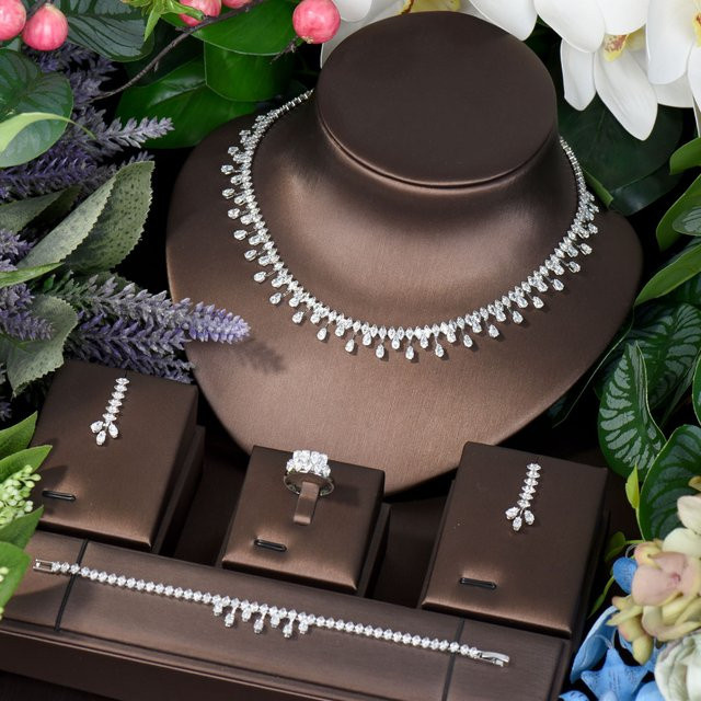 Hibride Schmuck-Set, Halskette, Ohrringe, Kristall, Zirkonia, Perle, Silber, Damen - Bild 1