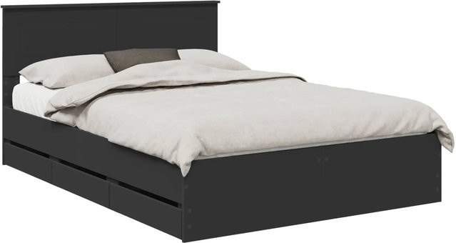 vidaXL Bettrahmen mit Schubladen in Schwarz, minimalistisches Design aus Holzwerkstoff, B/T/H: 160 x 200 x 90 cm - Bild 1