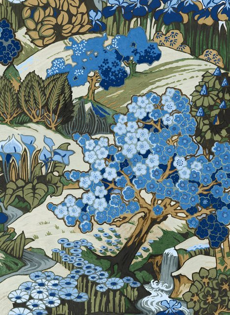 Coordonne Tapete Yu Garden Sapphire mit botanischem Muster aus Vlies in Blau - Bild 1