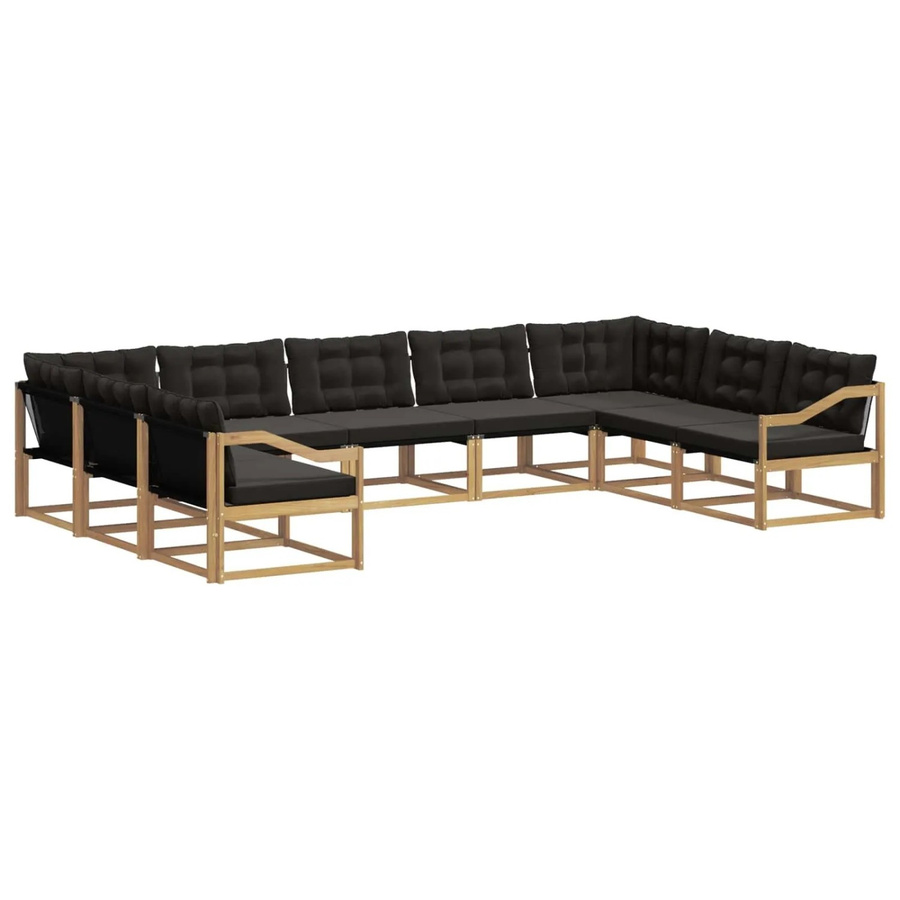 vidaXL Outdoor-Sofagarnitur 9-teilig in U-Form aus Akazienholz mit Textilene und Kissen, Weiß-Schwarz - Bild 2