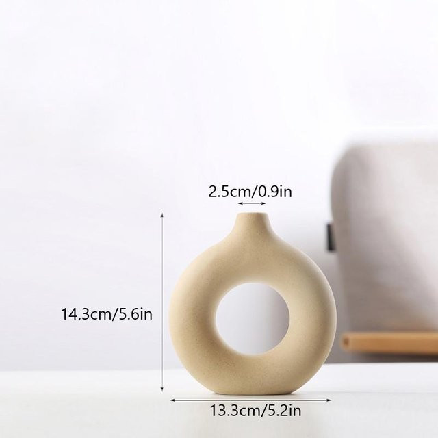 Nordische Keramikvase von Yiran Furniture in Weiß, kreisförmige Donut-Blumenvase für Wohnzimmer und Büro - Bild 1