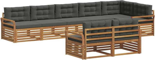 vidaXL Outdoor-Sofagarnitur 8-teilig aus Akazienholz mit Kissen in Anthrazit und Natur - Bild 1