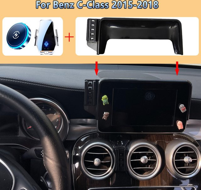Magnetischer Autotelefon-Bildschirmhalter für Mercedes Benz C-Klasse W205 in Schwarz mit kabellosem MagSafe-Laden - Bild 1