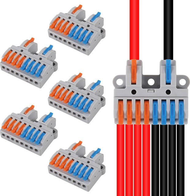 AOKIN 10 Stück Hebel-Drahtstecker Set mit 2 in 4/6/8 Out Push-in Splitter für DIY Kabelverbindungen und Spleißarbeiten - Bild 1